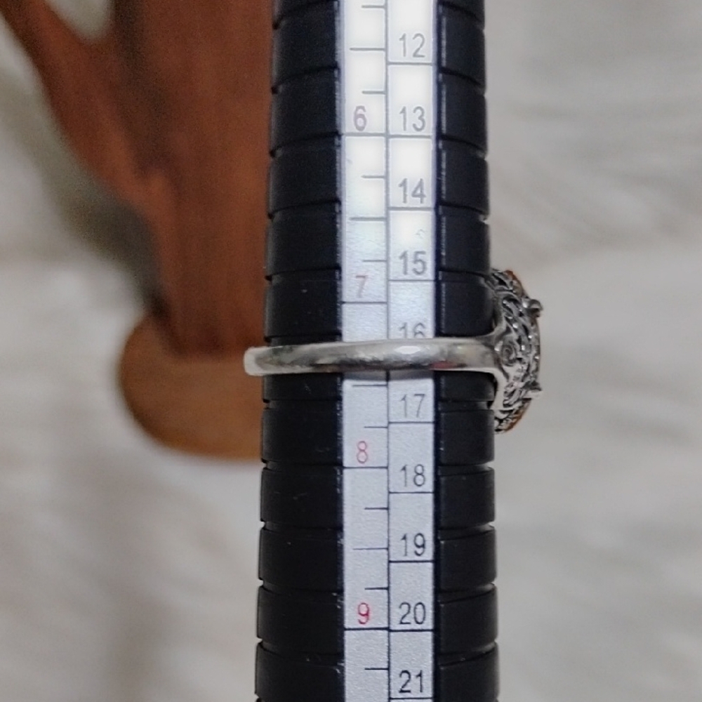 SALE! Intricate 925 Sterling Silver Marcasite & Citine Stone Ring - Picture 3 of 11